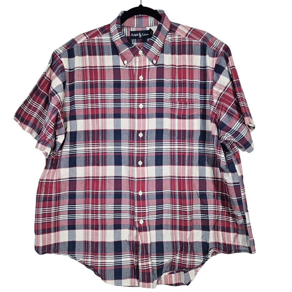 Ralph Lauren Shirt Men's XXL Red Plaid Button Down Short Sleeve Preppy Office